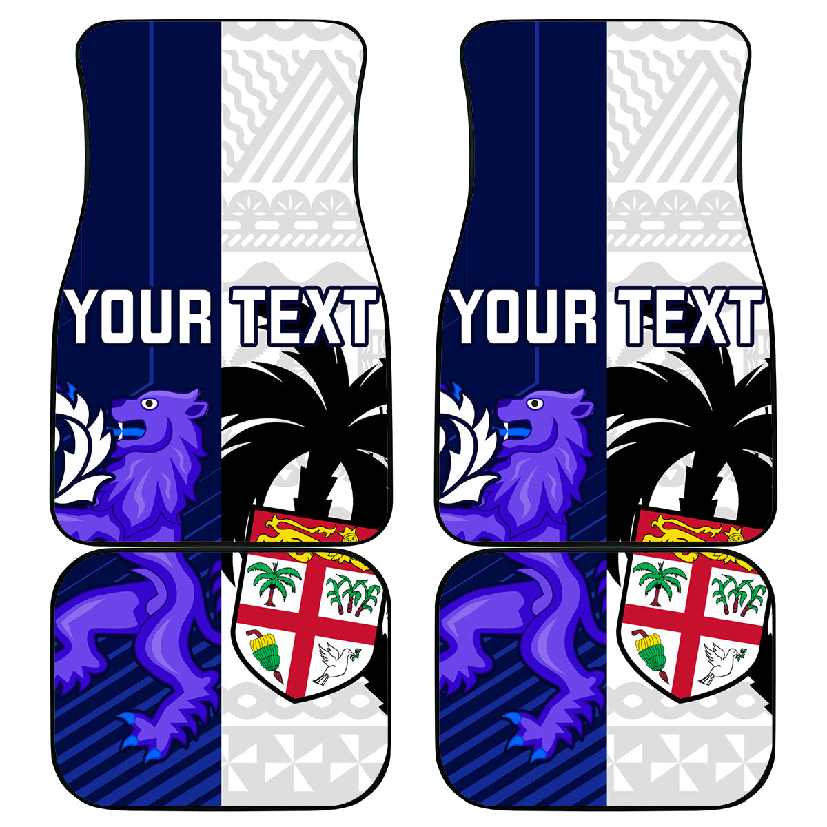 Custom Fiji And Scotland Rugby Car Mats Fijian Tapa Pattern With Thistle LT14 Blue - Polynesian Pride