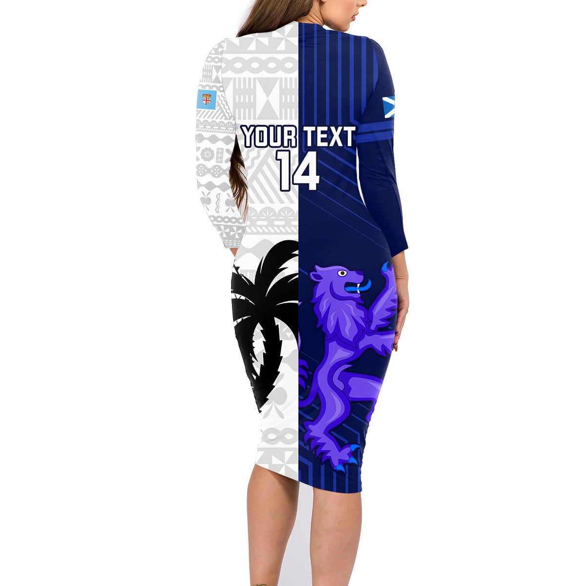 Custom Fiji And Scotland Rugby Family Matching Long Sleeve Bodycon Dress and Hawaiian Shirt Fijian Tapa Pattern With Thistle LT14 - Polynesian Pride