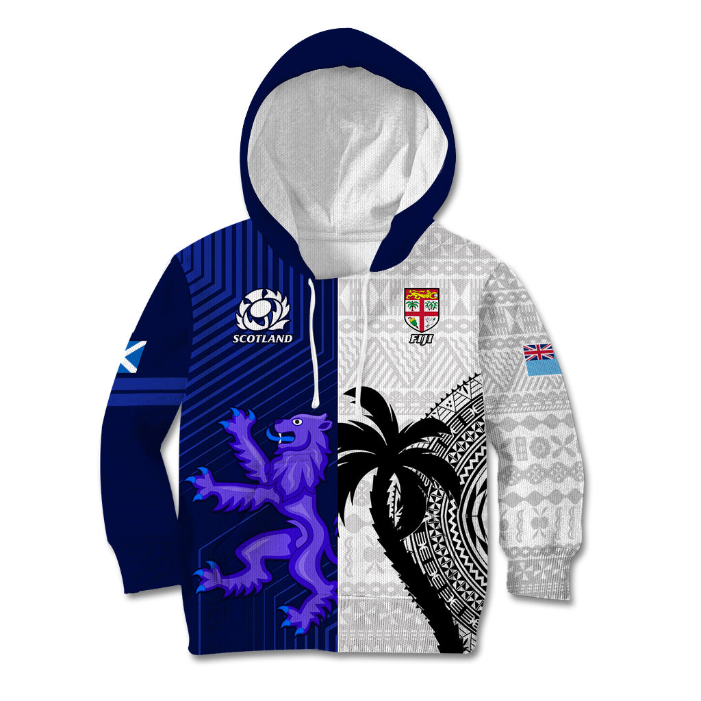 Custom Fiji And Scotland Rugby Kid Hoodie Fijian Tapa Pattern With Thistle LT14 Blue - Polynesian Pride