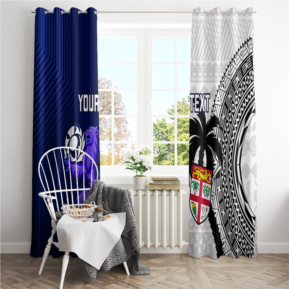 Custom Fiji And Scotland Rugby Window Curtain Fijian Tapa Pattern With Thistle LT14 - Polynesian Pride