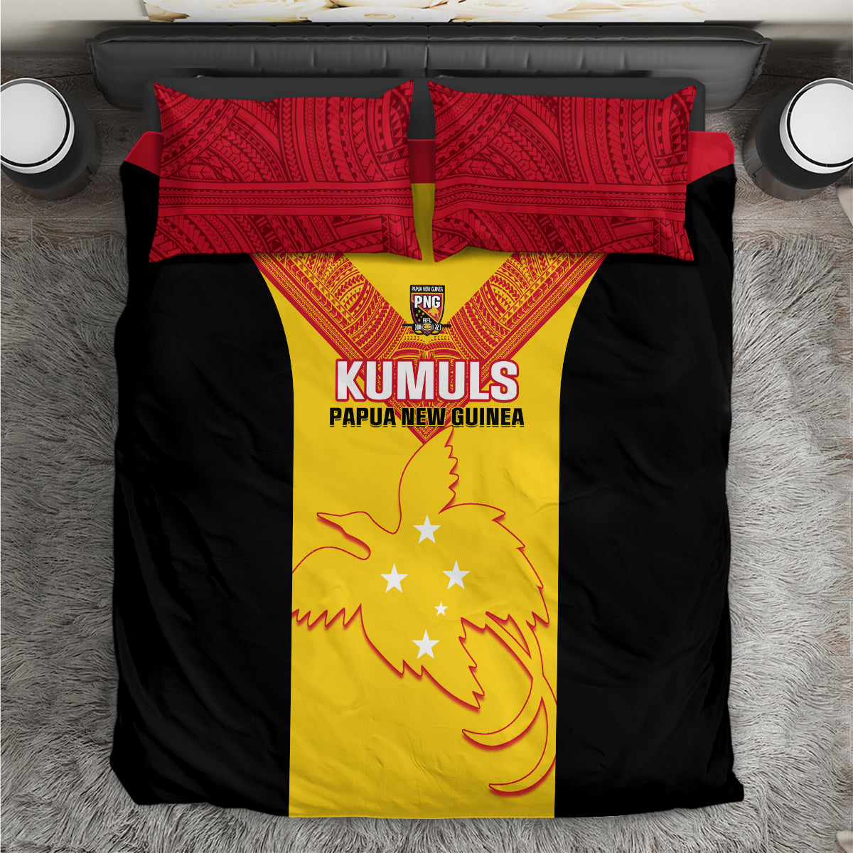 Papua New Guinea Rubgby Bedding Set Pacific 2023 Go PNG Kumuls LT14 Yellow - Polynesian Pride