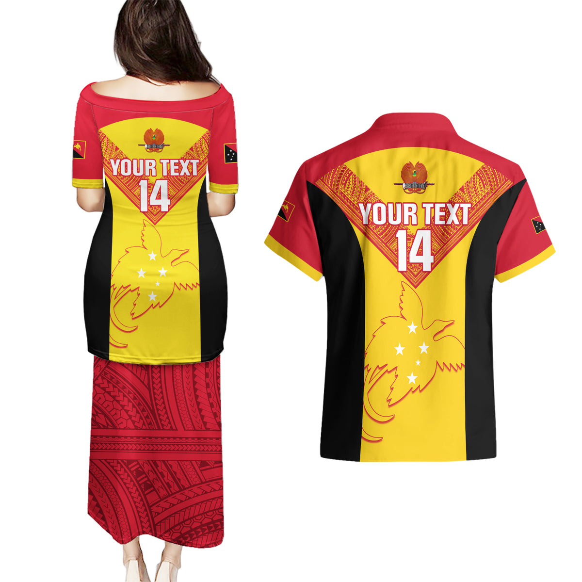 Custom Papua New Guinea Rubgby Couples Matching Puletasi Dress and Hawaiian Shirt Pacific 2023 Go PNG Kumuls LT14 - Polynesian Pride