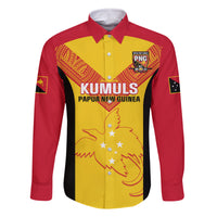 Custom Papua New Guinea Rubgby Family Matching Off Shoulder Long Sleeve Dress and Hawaiian Shirt Pacific 2023 Go PNG Kumuls LT14 Dad's Shirt - Long Sleeve Yellow - Polynesian Pride