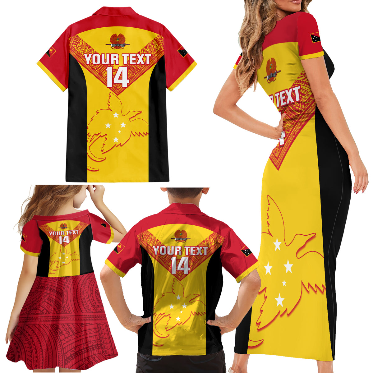 Custom Papua New Guinea Rubgby Family Matching Short Sleeve Bodycon Dress and Hawaiian Shirt Pacific 2023 Go PNG Kumuls LT14 - Polynesian Pride