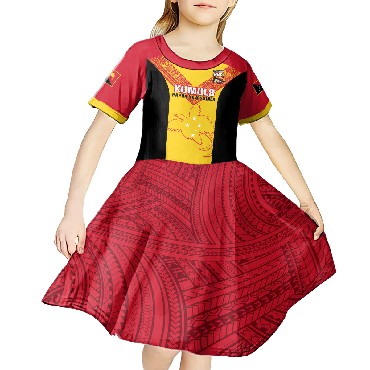 Custom Papua New Guinea Rubgby Kid Short Sleeve Dress Pacific 2023 Go PNG Kumuls LT14 - Polynesian Pride