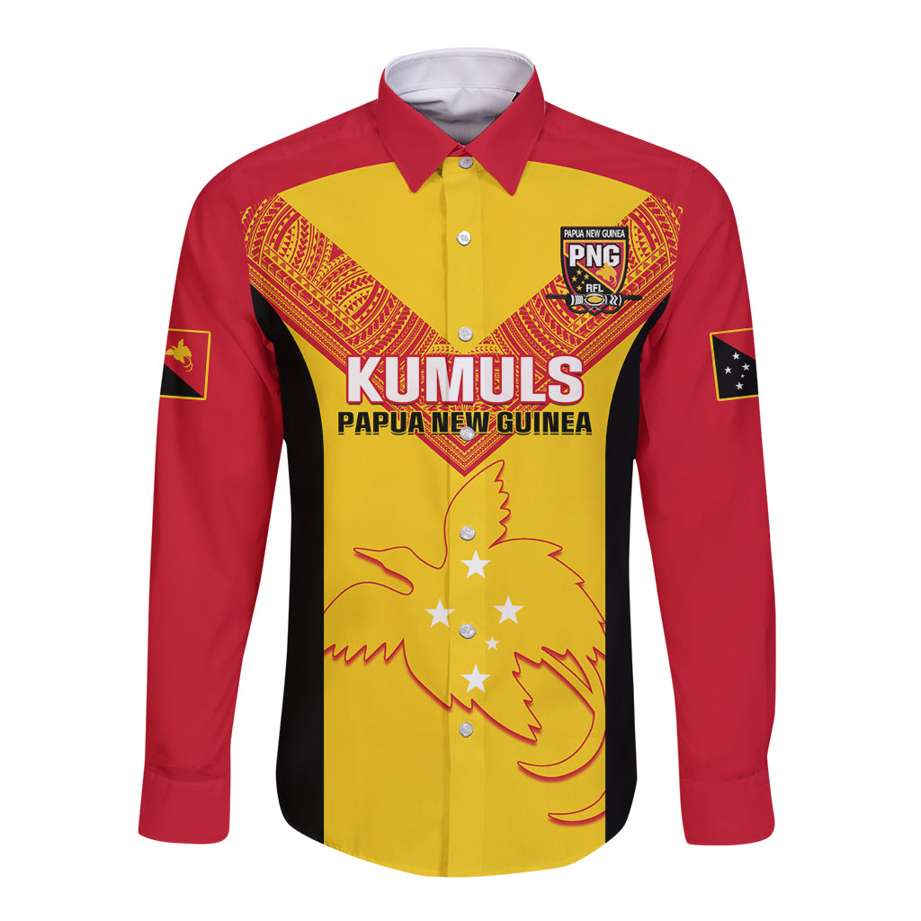 Custom Papua New Guinea Rubgby Long Sleeve Button Shirt Pacific 2023 Go PNG Kumuls LT14 Unisex Yellow - Polynesian Pride