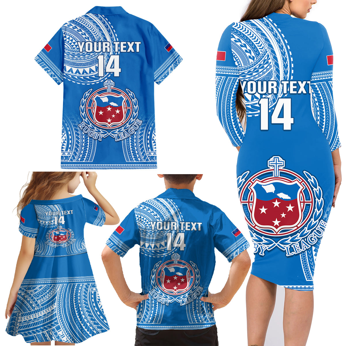 Custom Samoa Rugby Family Matching Long Sleeve Bodycon Dress and Hawaiian Shirt Pacific 2023 Go Toa Samoa LT14 - Polynesian Pride