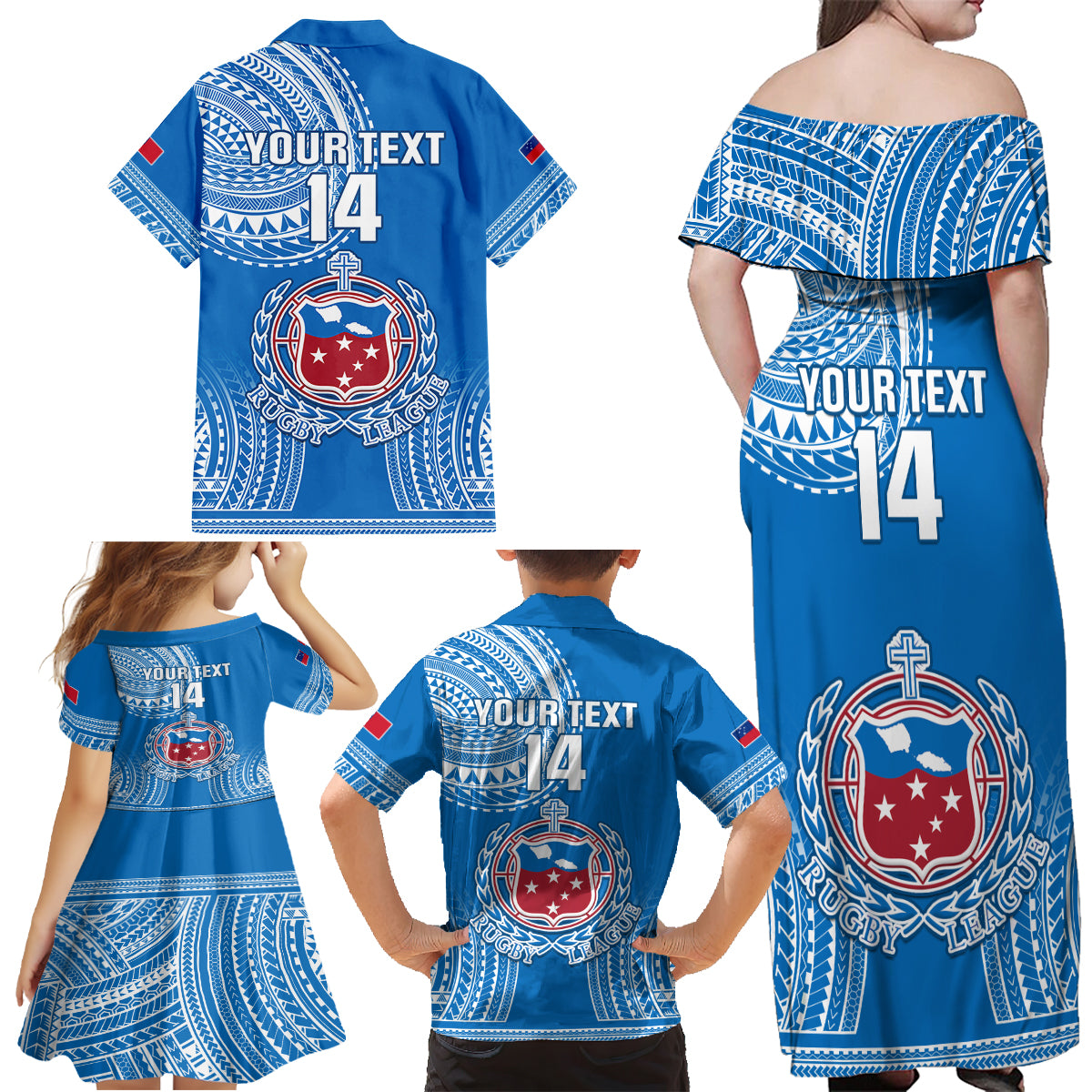 Custom Samoa Rugby Family Matching Off Shoulder Maxi Dress and Hawaiian Shirt Pacific 2023 Go Toa Samoa LT14 - Polynesian Pride