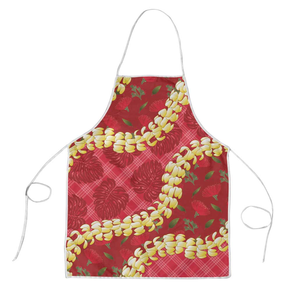 Red Palaka Hawaii Mele Kalikimaka Apron Ohia Lehua Monstera Puakenikeni Lei - Polynesian Pride