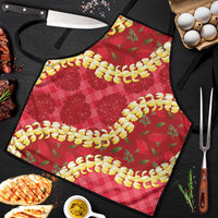 Red Palaka Hawaii Mele Kalikimaka Apron Ohia Lehua Monstera Puakenikeni Lei - Polynesian Pride