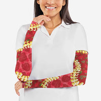 Red Palaka Hawaii Mele Kalikimaka Arm Sleeves Ohia Lehua Monstera Puakenikeni Lei - Polynesian Pride