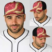 Red Palaka Hawaii Mele Kalikimaka Baseball Net Cap Ohia Lehua Monstera Puakenikeni Lei - Polynesian Pride