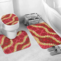 Red Palaka Hawaii Mele Kalikimaka Bathroom Set Ohia Lehua Monstera Puakenikeni Lei - Polynesian Pride