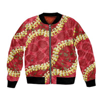 Red Palaka Hawaii Mele Kalikimaka Bomber Jacket Ohia Lehua Monstera Puakenikeni Lei - Polynesian Pride