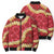 Red Palaka Hawaii Mele Kalikimaka Bomber Puffer Jacket Ohia Lehua Monstera Puakenikeni Lei - Polynesian Pride