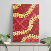 Red Palaka Hawaii Mele Kalikimaka Canvas Wall Art Ohia Lehua Monstera Puakenikeni Lei - Polynesian Pride