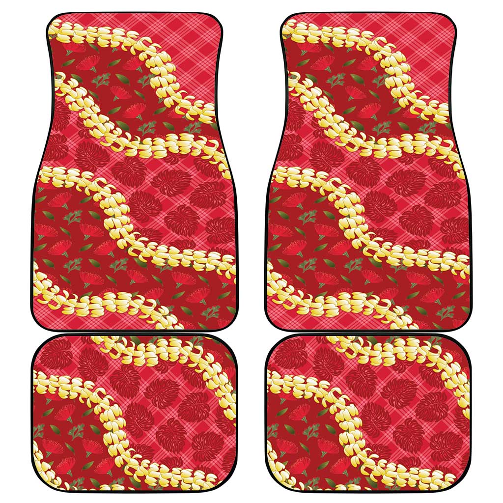 Red Palaka Hawaii Mele Kalikimaka Car Mats Ohia Lehua Monstera Puakenikeni Lei - Polynesian Pride