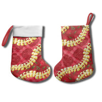 Red Palaka Hawaii Mele Kalikimaka Christmas Stocking Ohia Lehua Monstera Puakenikeni Lei - Polynesian Pride
