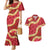 Red Palaka Hawaii Mele Kalikimaka Couples Matching Mermaid Dress and Hawaiian Shirt Ohia Lehua Monstera Puakenikeni Lei - Polynesian Pride