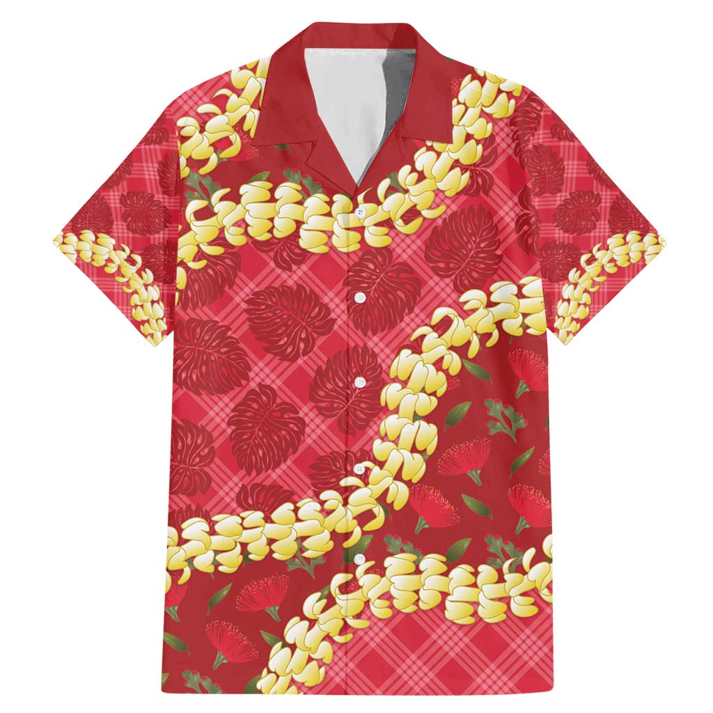 Red Palaka Hawaii Mele Kalikimaka Family Matching Mermaid Dress and Hawaiian Shirt Ohia Lehua Monstera Puakenikeni Lei - Polynesian Pride
