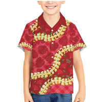 Red Palaka Hawaii Mele Kalikimaka Family Matching Mermaid Dress and Hawaiian Shirt Ohia Lehua Monstera Puakenikeni Lei - Polynesian Pride