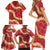 Red Palaka Hawaii Mele Kalikimaka Family Matching Short Sleeve Bodycon Dress and Hawaiian Shirt Ohia Lehua Monstera Puakenikeni Lei - Polynesian Pride
