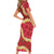 Red Palaka Hawaii Mele Kalikimaka Family Matching Short Sleeve Bodycon Dress and Hawaiian Shirt Ohia Lehua Monstera Puakenikeni Lei - Polynesian Pride