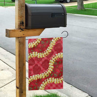 Red Palaka Hawaii Mele Kalikimaka Garden Flag Ohia Lehua Monstera Puakenikeni Lei - Polynesian Pride