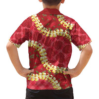 Red Palaka Hawaii Mele Kalikimaka Kid Hawaiian Shirt Ohia Lehua Monstera Puakenikeni Lei LT14 - Polynesian Pride