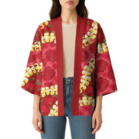 Red Palaka Hawaii Mele Kalikimaka Kimono Ohia Lehua Monstera Puakenikeni Lei - Polynesian Pride