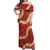 Red Palaka Hawaii Mele Kalikimaka Off Shoulder Maxi Dress Ohia Lehua Monstera Puakenikeni Lei - Polynesian Pride