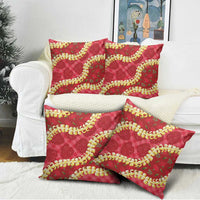 Red Palaka Hawaii Mele Kalikimaka Pillow Cover Ohia Lehua Monstera Puakenikeni Lei - Polynesian Pride