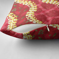 Red Palaka Hawaii Mele Kalikimaka Pillow Cover Ohia Lehua Monstera Puakenikeni Lei - Polynesian Pride