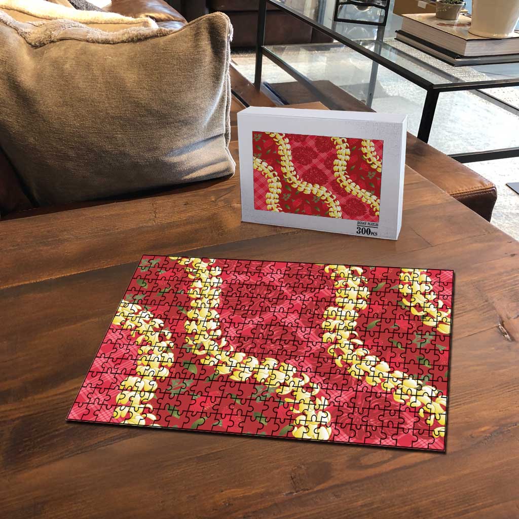 Red Palaka Hawaii Mele Kalikimaka Puzzle Ohia Lehua Monstera Puakenikeni Lei - Polynesian Pride