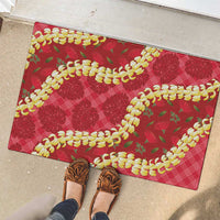 Red Palaka Hawaii Mele Kalikimaka Rubber Doormat Ohia Lehua Monstera Puakenikeni Lei - Polynesian Pride