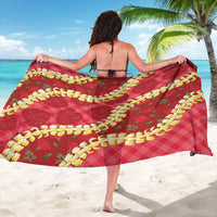 Red Palaka Hawaii Mele Kalikimaka Sarong Ohia Lehua Monstera Puakenikeni Lei - Polynesian Pride