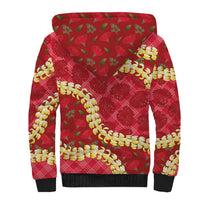 Red Palaka Hawaii Mele Kalikimaka Sherpa Hoodie Ohia Lehua Monstera Puakenikeni Lei - Polynesian Pride