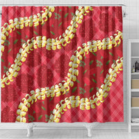 Red Palaka Hawaii Mele Kalikimaka Shower Curtain Ohia Lehua Monstera Puakenikeni Lei - Polynesian Pride