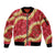 Red Palaka Hawaii Mele Kalikimaka Sleeve Zip Bomber Jacket Ohia Lehua Monstera Puakenikeni Lei - Polynesian Pride