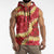 Red Palaka Hawaii Mele Kalikimaka Sleeveless Zip Hoodie Ohia Lehua Monstera Puakenikeni Lei - Polynesian Pride