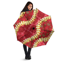 Red Palaka Hawaii Mele Kalikimaka Umbrella Ohia Lehua Monstera Puakenikeni Lei - Polynesian Pride