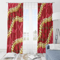 Red Palaka Hawaii Mele Kalikimaka Window Curtain Ohia Lehua Monstera Puakenikeni Lei - Polynesian Pride