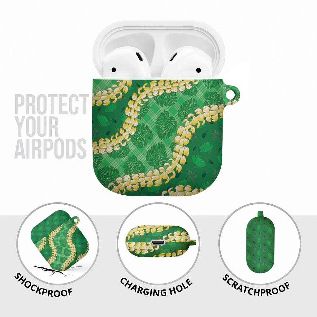 Green Palaka Hawaii Mele Kalikimaka AirPods Case Ohia Lehua Monstera Puakenikeni Lei - Polynesian Pride