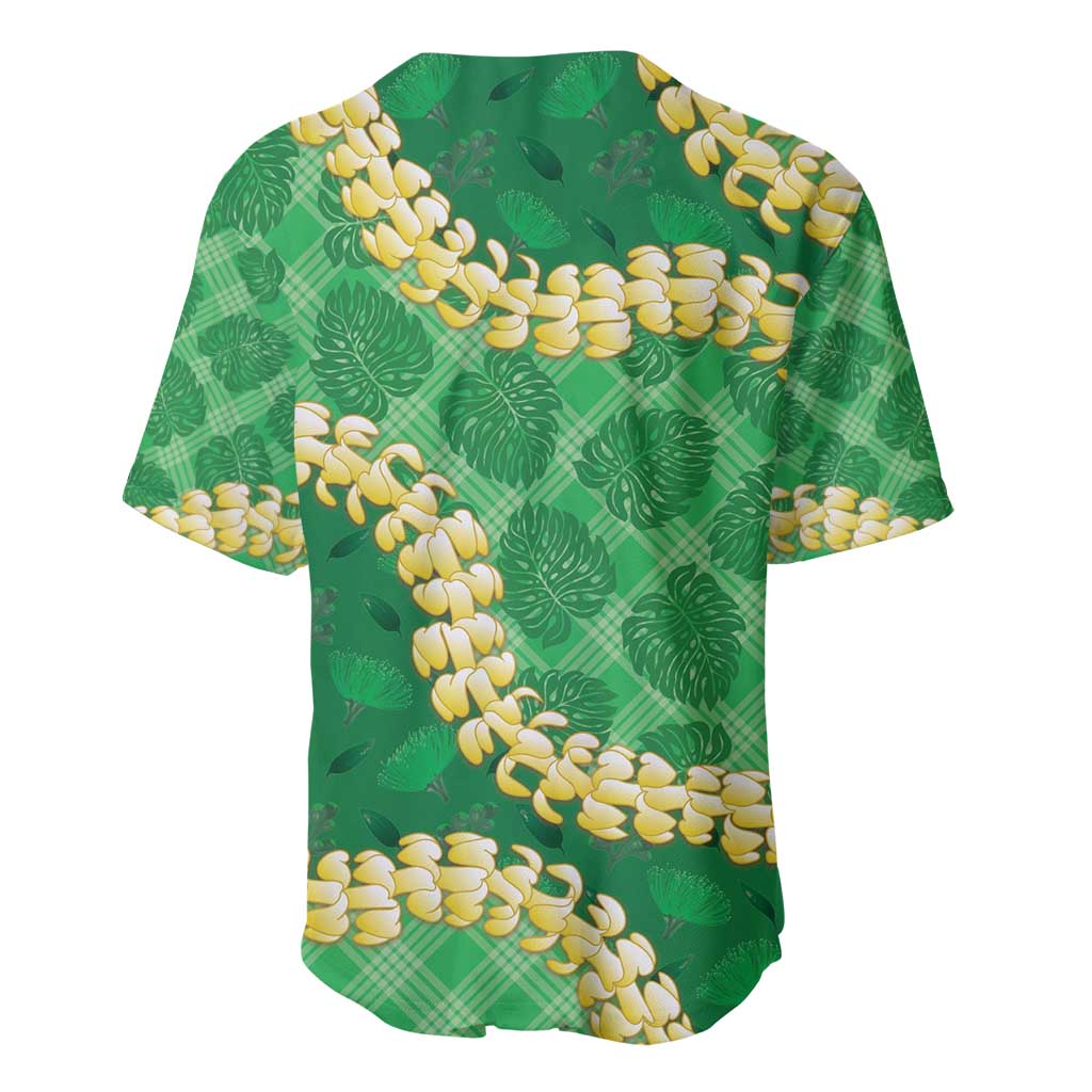 Green Palaka Hawaii Mele Kalikimaka Baseball Jersey Ohia Lehua Monstera Puakenikeni Lei - Polynesian Pride