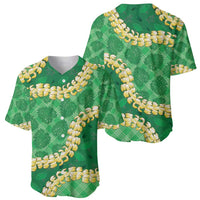 Green Palaka Hawaii Mele Kalikimaka Baseball Jersey Ohia Lehua Monstera Puakenikeni Lei - Polynesian Pride