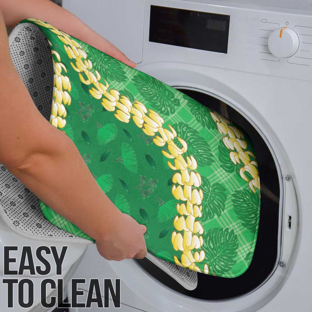 Green Palaka Hawaii Mele Kalikimaka Bathroom Set Ohia Lehua Monstera Puakenikeni Lei - Polynesian Pride