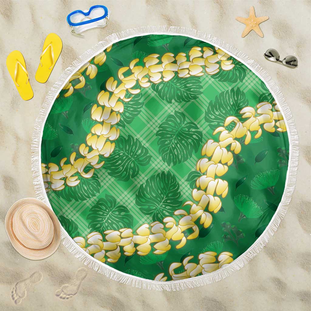Green Palaka Hawaii Mele Kalikimaka Beach Blanket Ohia Lehua Monstera Puakenikeni Lei - Polynesian Pride
