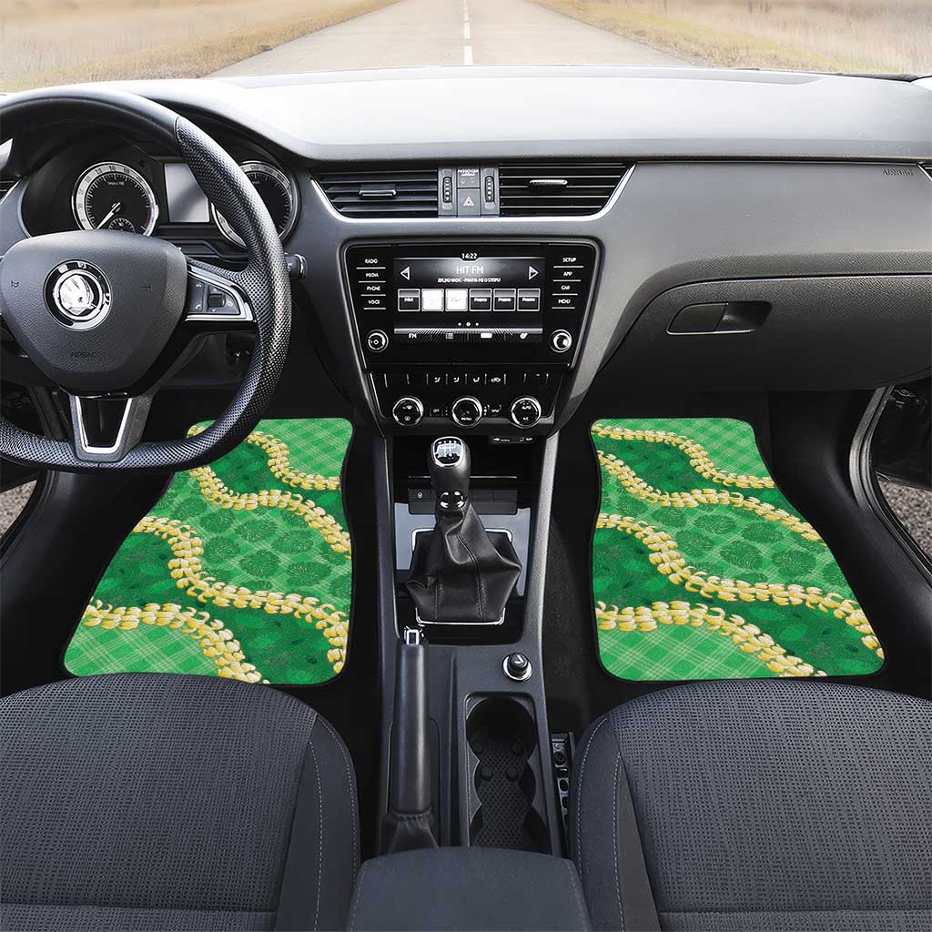 Green Palaka Hawaii Mele Kalikimaka Car Mats Ohia Lehua Monstera Puakenikeni Lei - Polynesian Pride