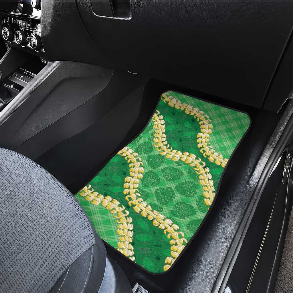 Green Palaka Hawaii Mele Kalikimaka Car Mats Ohia Lehua Monstera Puakenikeni Lei - Polynesian Pride