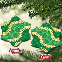 Green Palaka Hawaii Mele Kalikimaka Ceramic Ornament Ohia Lehua Monstera Puakenikeni Lei - Polynesian Pride